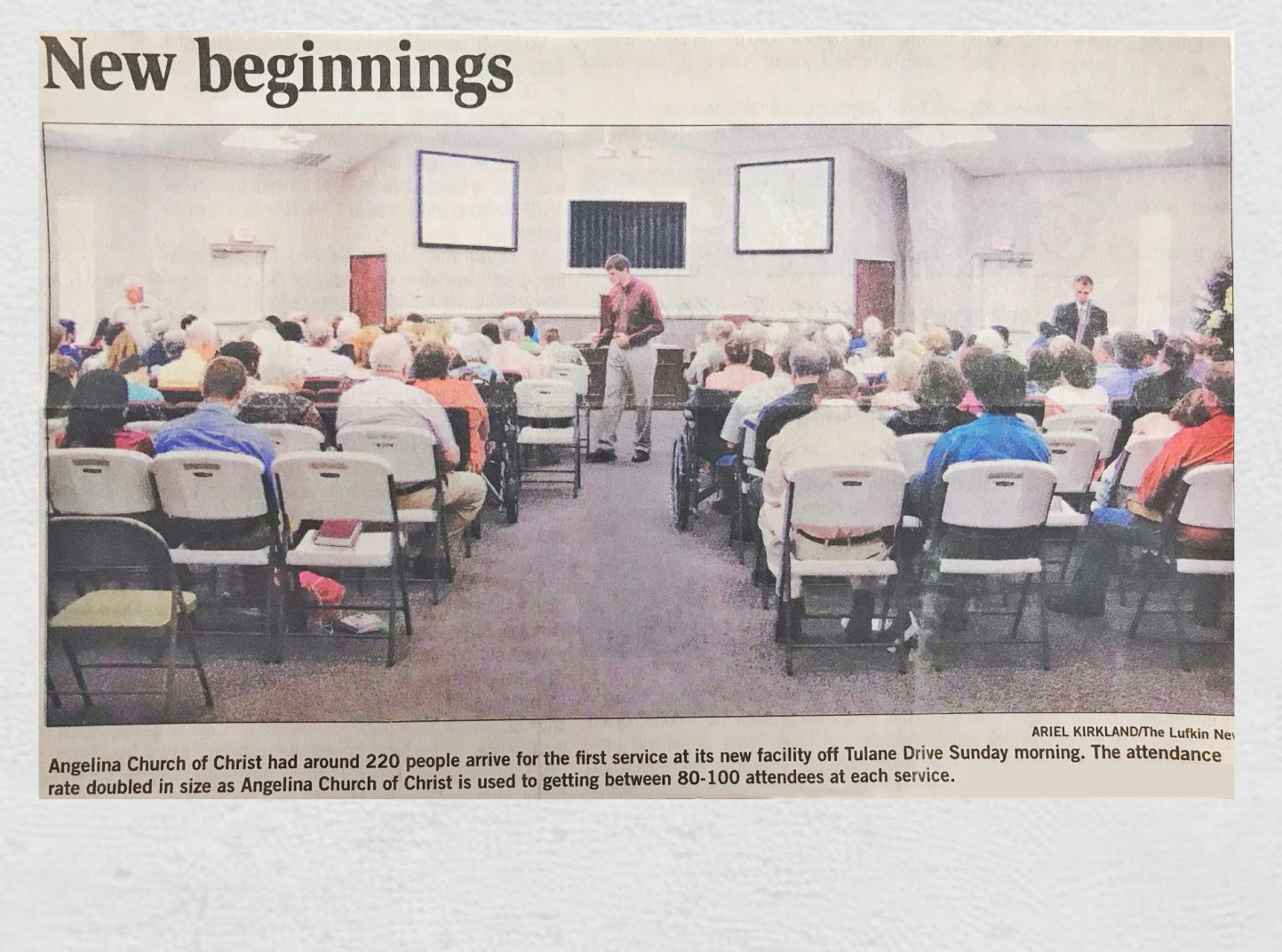 Lufkin News article on the first service in the new building